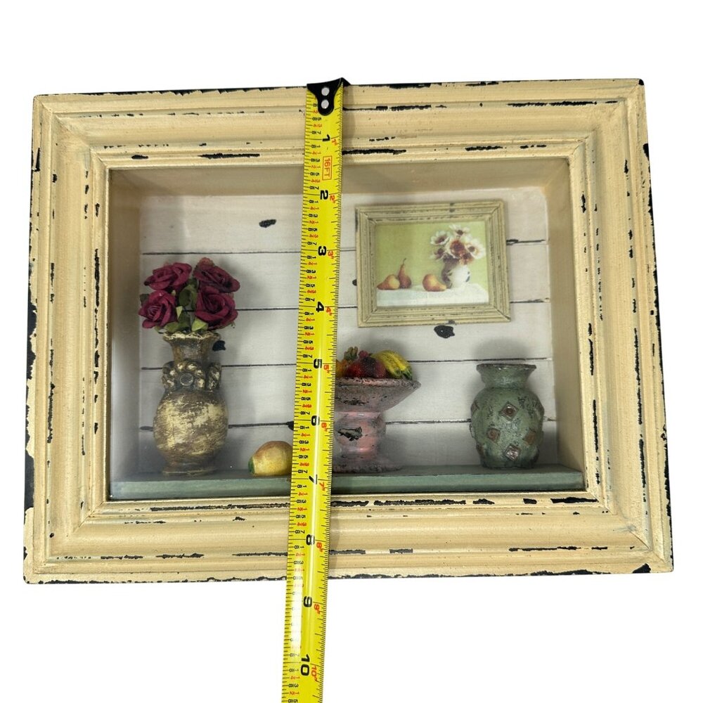 3D Shadow Box With Faux Flowers & Fruit Display 9 x 11 Rustic Farmhouse Vtg - Picture 10 of 10